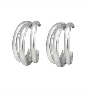 Geometric C Shaped Silver Hoop Earrings